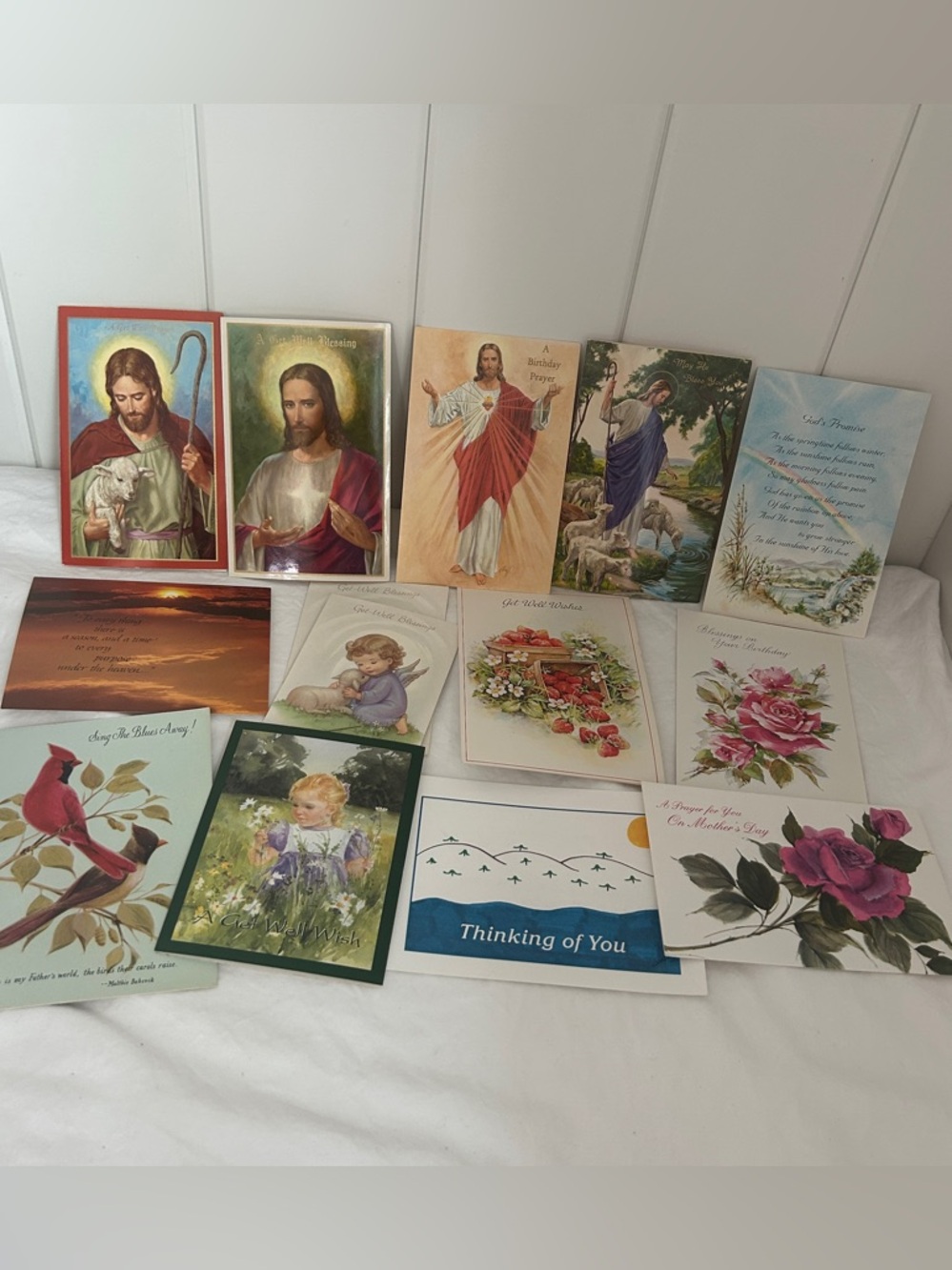 Vintage Jesus art prayer Religious Card LOT 14 Floral Catholic Holy Bible Quote